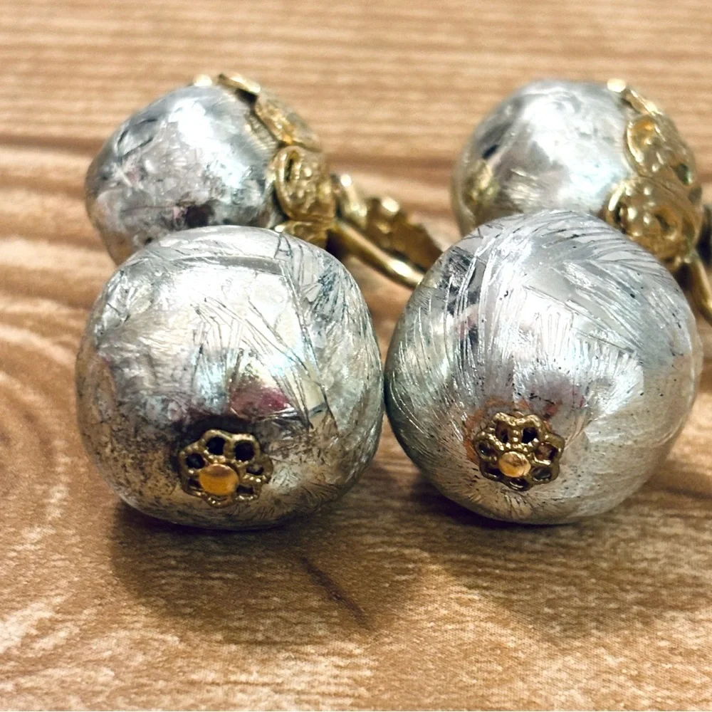 Vintage Silver and Gold Tone Ball Drop Clip-On Earrings - Picture 7 of 8